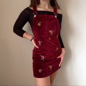 TOPSHOP MOTO Burgundy Floral Pinafore Dress